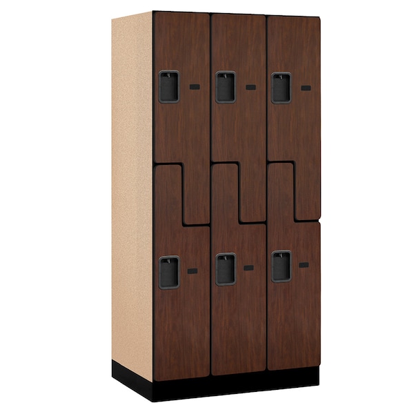 Wardrobe Locker, 36" W, 21" D, 76" H, (3) Wide, (6) Openings, Mahogany